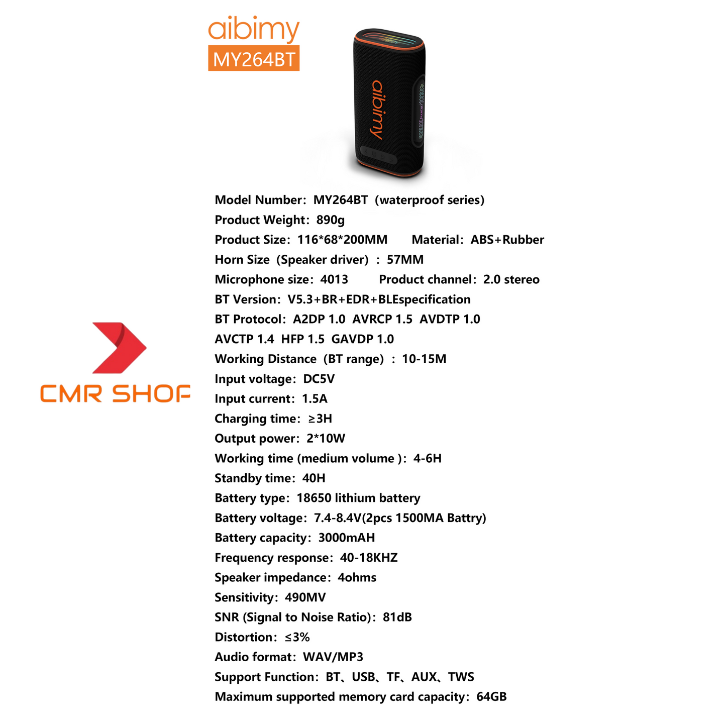 Parlante recargable Aibimy My264bt Portátil Con Bluetooth