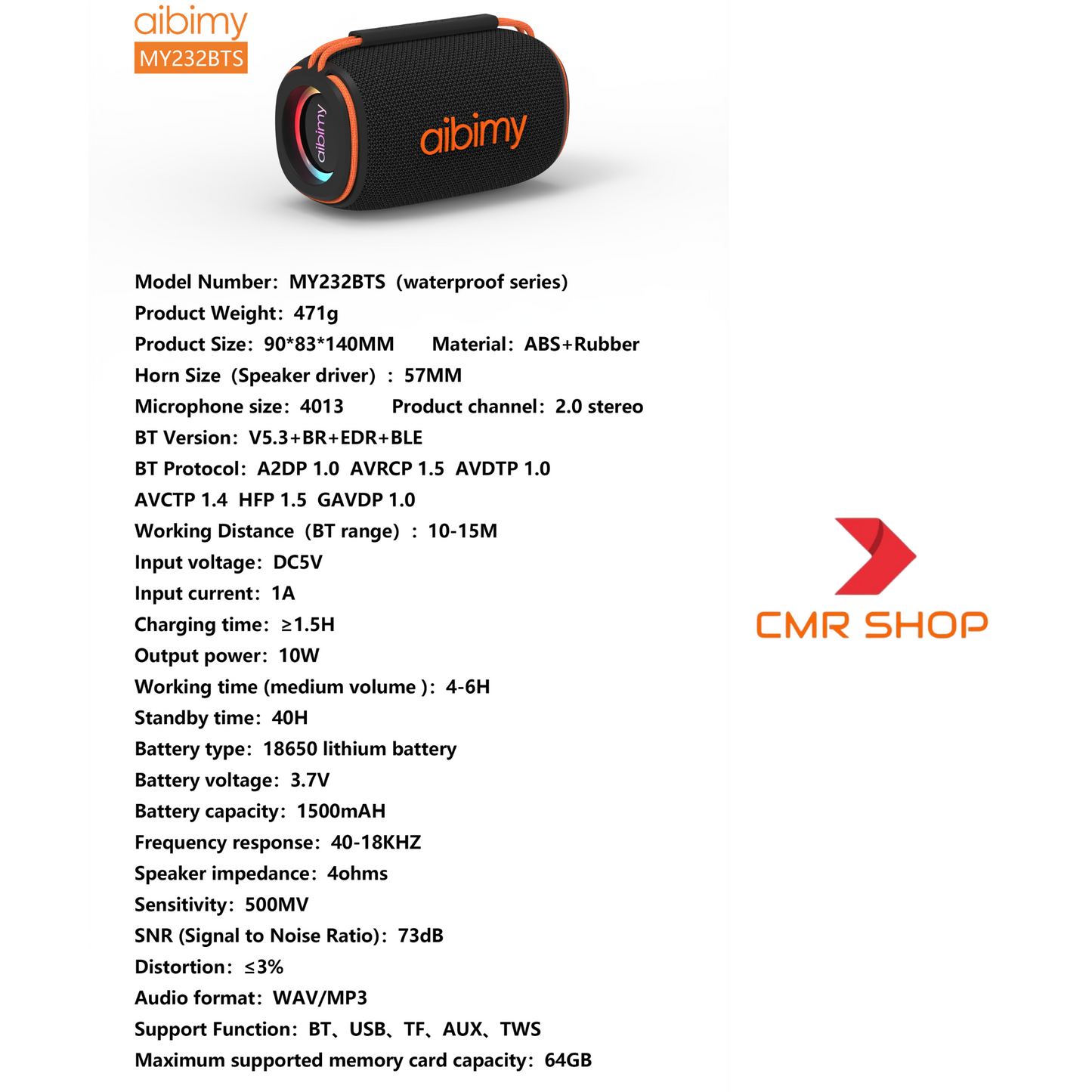 Parlante Aibimy Potente My232bt 10w Portatil Recargable Ipx6